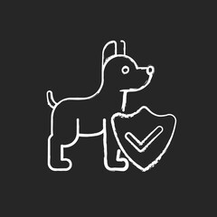 Wall Mural - Pet insurance chalk white icon on black background. Offering healthcare plans for domestic animals. Professional legal service. Dog welfare protection. Isolated vector chalkboard illustration