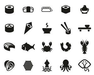 Wall Mural - Sushi Icons Black & White Set Big