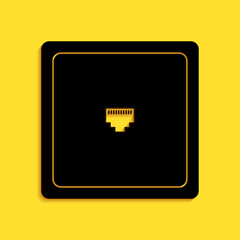 Poster - Black Ethernet socket sign. Network port - cable socket icon isolated on yellow background. LAN port icon. Local area connector icon. Long shadow style. Vector.