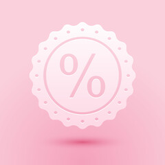Poster - Paper cut Percent symbol discount icon isolated on pink background. Sale percentage - price label, tag. Paper art style. Vector.
