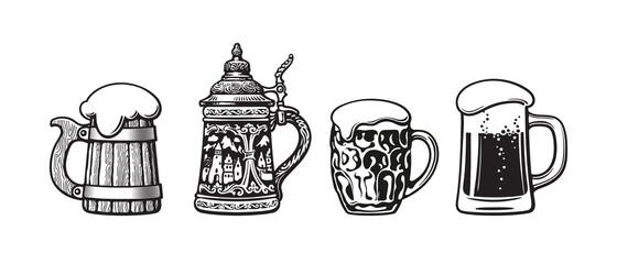 Wall Mural - set of traditional beer mugs. vector illustration.