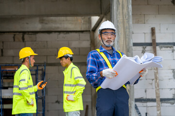 Aufkleber - Architect on a construction site,Construction worker planning contractor developer concept.