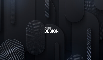 Poster - black papercut background. vector 3d illustration. abstract geometric layered background. paper shap