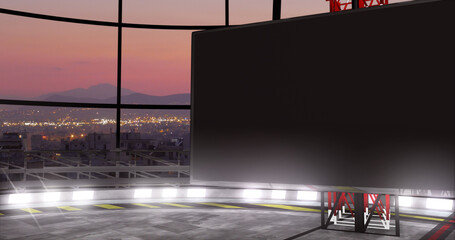 Wall Mural - tv show vr backdrop with screen. ideal for virtual tracking system sets, with green screen. (3d rend