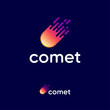 Comet logo. Letters and comet icon. Bright meteor on a dark background. Internet, games, marketing, delivery icon. 