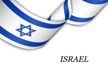 Waving ribbon or banner with flag of Israel