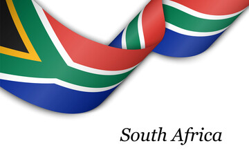 Wall Mural - Waving ribbon or banner with flag of South Africa.