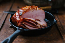 Honey Baked Ham In A Cast Iron Skillet.
