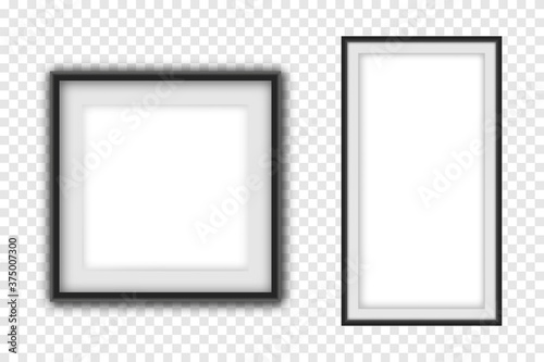 Cuadros en Lienzo Realistic picture frame set, realistic square black frames mockup