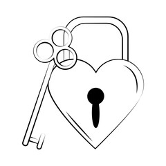 Poster - minimalist tattoo boho padlock shaped heart and key line art icon over white background