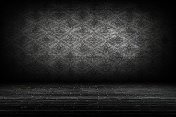Wall Mural - dark interior room with baroque wallpaper