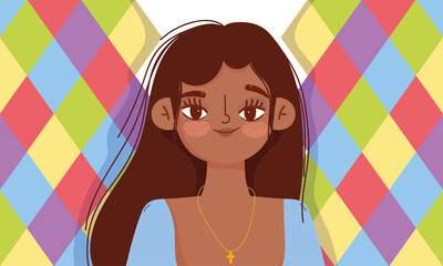 young woman hispanic character cartoon portrait icon design