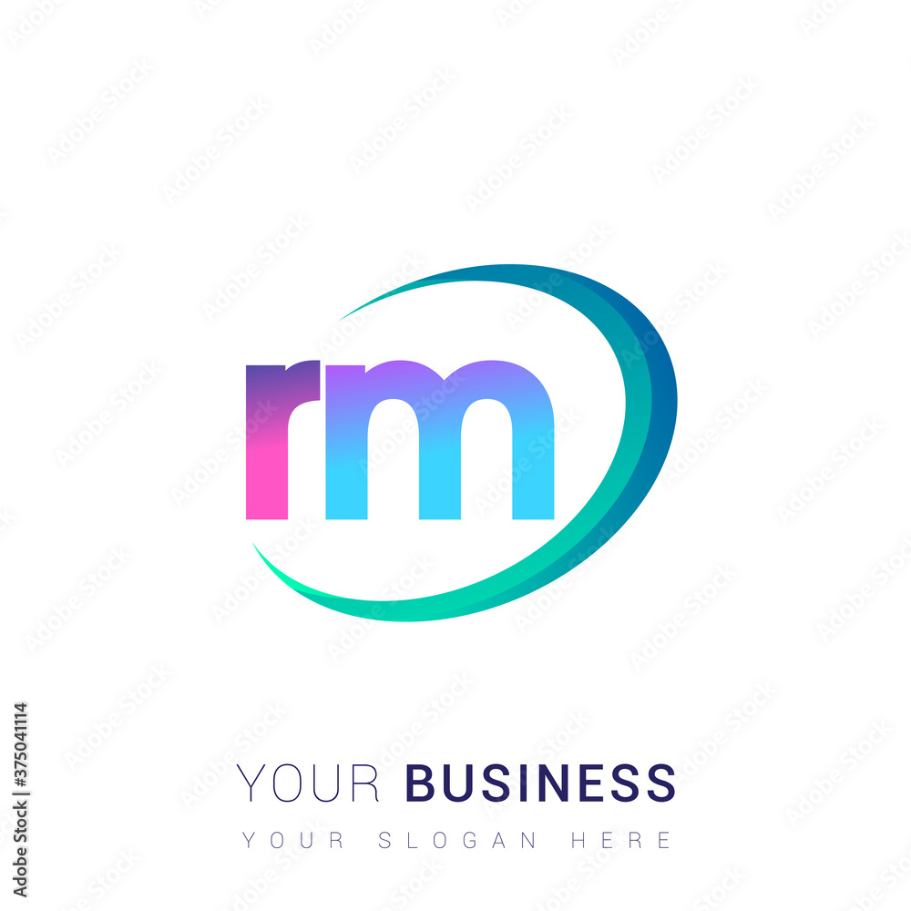 initial letter RM logotype company name, colorful and swoosh design ...