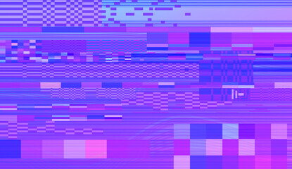 Poster - Glitch datamoshing camera effect. Retro VHS background like in old video tape rewind or no signal TV screen. Vaporwave and retrowave style vector illustration.