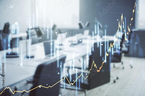 Cuadros en Lienzo Multi exposure of virtual abstract financial graph interface on a modern furnish