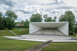 Song festival ground amphitheater in Viljandi. View of outdoor stage with cloudy sky. Estonia, Baltics.