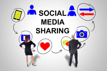 Wall Mural - Social media sharing concept watched by business people