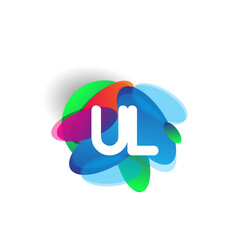 Letter UL logo with colorful splash background, letter combination logo design for creative industry, web, business and company.