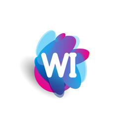 Letter WI logo with colorful splash background, letter combination logo design for creative industry, web, business and company.