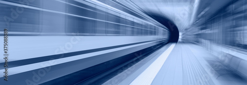 Cuadros en Lienzo High speed train runs on rail tracks - Train in motion