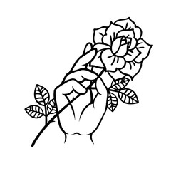 Canvas Print - Rose tattoo with hand. Traditional black tyle ink.