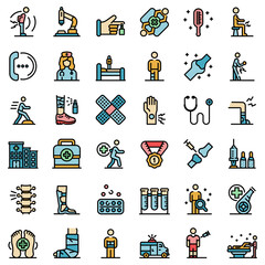 Poster - Sports doctor icons set. Outline set of sports doctor vector icons thin line color flat on white