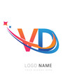 © wikaGraphic - initial letter VD logotype company name colored orange, red and blue swoosh star design. vector logo for business and company identity.