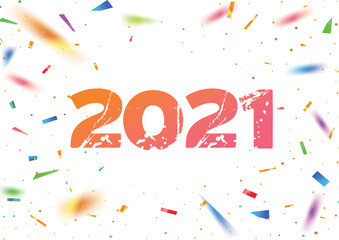 Wall Mural - Vector party template background with the number 2021 year and colorful rainbow confetti