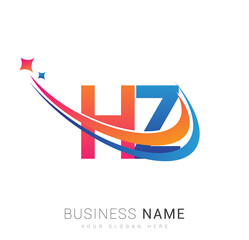 initial letter HZ logotype company name colored orange, red and blue swoosh star design. vector logo for business and company identity.