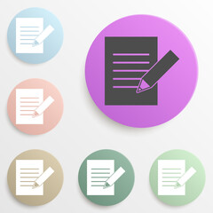Poster - writing on paper with a pencil badge color set. Simple glyph, flat vector of web icons for ui and ux, website or mobile application