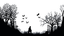 Silhouette Of Graveyard With Monsters Isolated On White Background. Vector. EPS 10