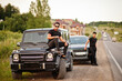 © AS Photo Family - Two asian brothers man wear on all black posed near suv cars.