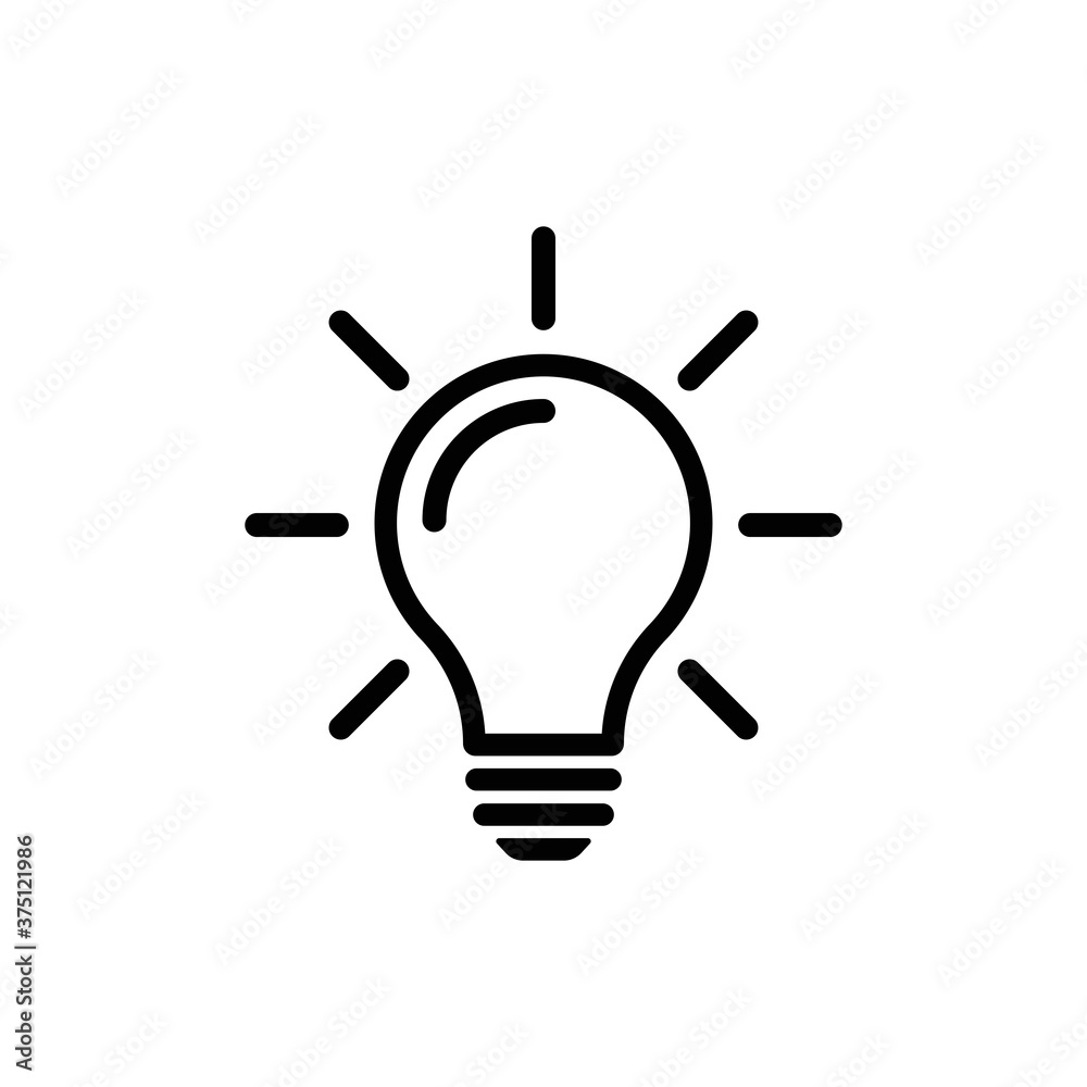 Bulb light vector icon. Lighting Electric lamp. Electricity, shine. Light Bulb icon vector, isolated on background. Bulb light icon - Idea sign, solution. Bulb light symbol Energy. - obrazy, fototapety, plakaty 