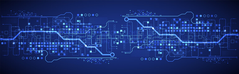 Abstract technology concept. Circuit board, high computer color background. Vector illustration with space for content, web - template, business tech presentation.
