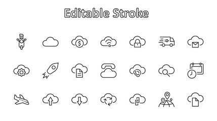 Poster - Set of Cloud Vector Line Icon. It contains Symbols to Upload, Download, Link and more. Editable Stroke. 32x32 pixels