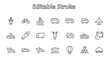 © Set Line Vector Icon - Set of Public Transport Related Vector Line Icons. Contains such Icons as Bus, Bike, Scooter, Car, balloon, Truck, Tram, Trolley, Sailboat, powerboat, Airplane and more. Editable Stroke. 32x32 Pixel