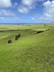 Sticker - Moaïs sur la pente du volcan Rano Raraku à l'île de Pâques	