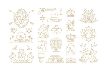 Esoteric and mystic linear symbols set vector illustrations.