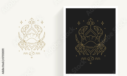 Fotografía Zodiac cancer horoscope sign line art silhouette design vector illustration