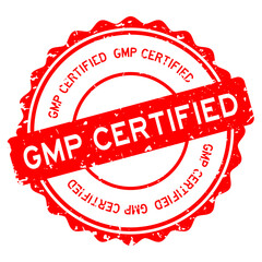 Sticker - Grunge red GMP (Abbreviation of Good Manufacturing Practice) certified word round rubber seal stamp on white background