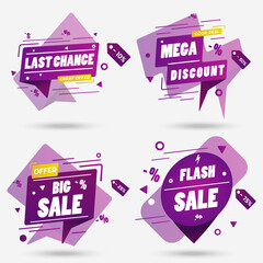 Wall Mural - Set of violet sale banner vector templates with motion and 3d effect for business, store or shop. Discount and offer, special coupon. Eps 10 vector