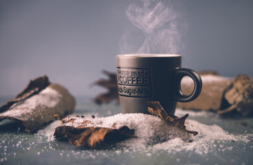 cup of hot coffee with steam