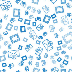 Poster - Set line Delete envelope, Envelope and check mark and Postal stamp on seamless pattern. Vector.