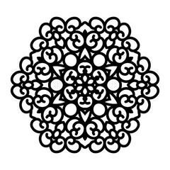 Fototapete - Vector simple black mandala with abstract elements, isolated on white background. Oriental ethnic ornament black mandala. Vector design pattern element. Simple floral pattern element. Abstract design.