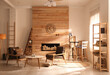 © New Africa - Decorative fireplace with stacked wood in cozy living room interior