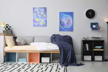 Poster - Modern teenager's room interior with comfortable bed and stylish design elements