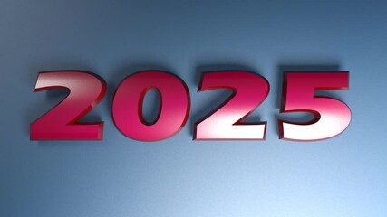 Poster - The write 2025 in red numbers, isolated on blue background - 3D rendering illustration video clip