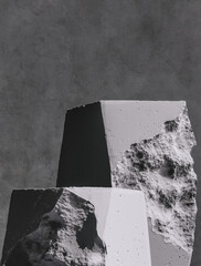Fototapete - Stone block shapes, rough textured rock pieces cave grunge wall. 3d rendering