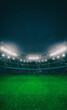 Grand stadium full of spectators expecting an evening match on the grass field. High format for social network banners or posters. Sport building 3D professional background illustration.	
