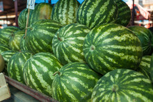 Organic Watermelons On A Market.